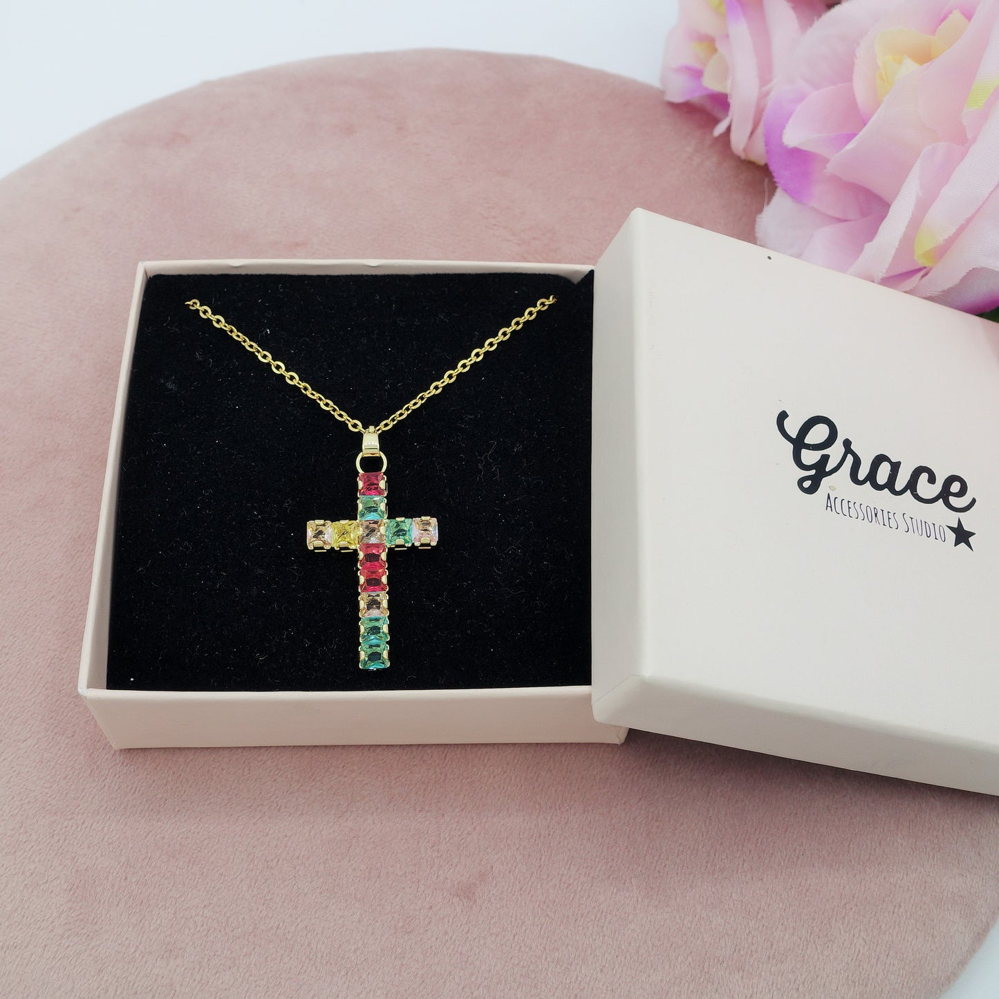 ANNETTE - ACCIAIO INOSSIDABILE- Collana con pendente croce in cubic zirconia