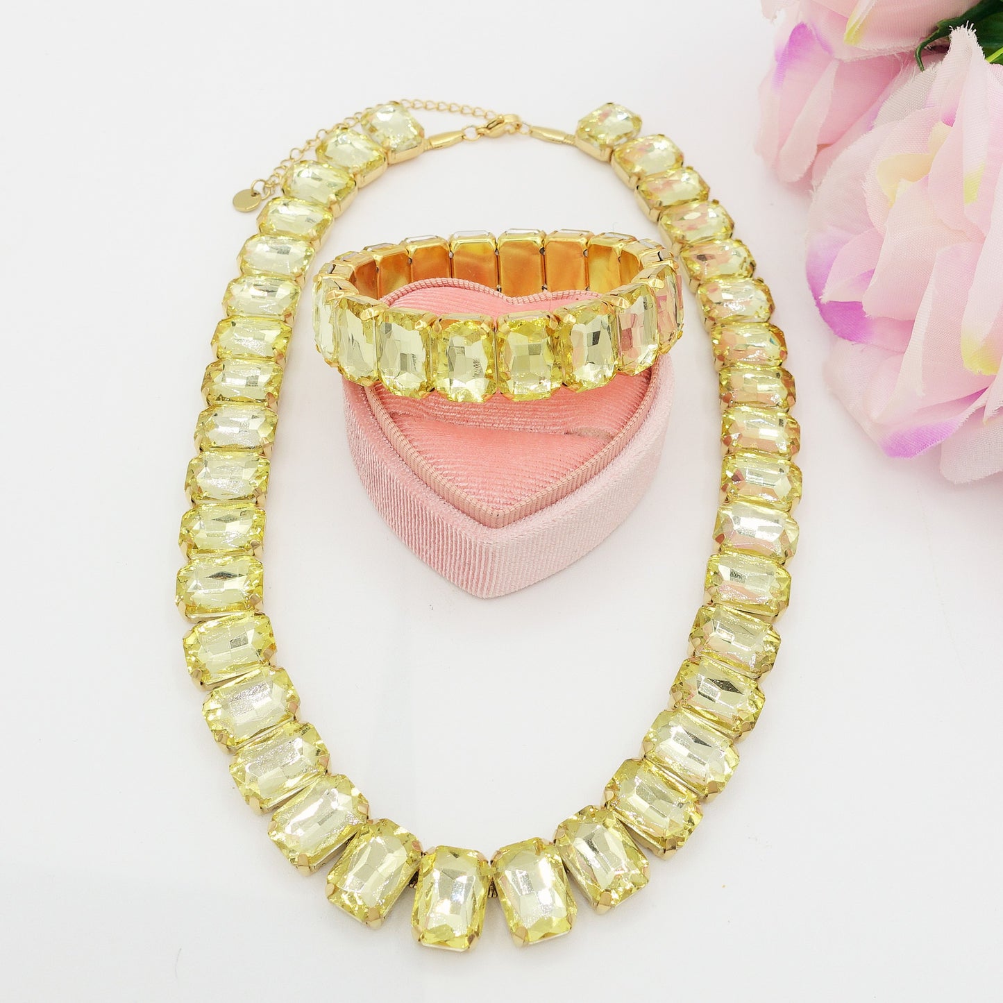 MARGOT YELLOW SET - Acciaio inossidabile - collier bracciale con pietre sfaccettate