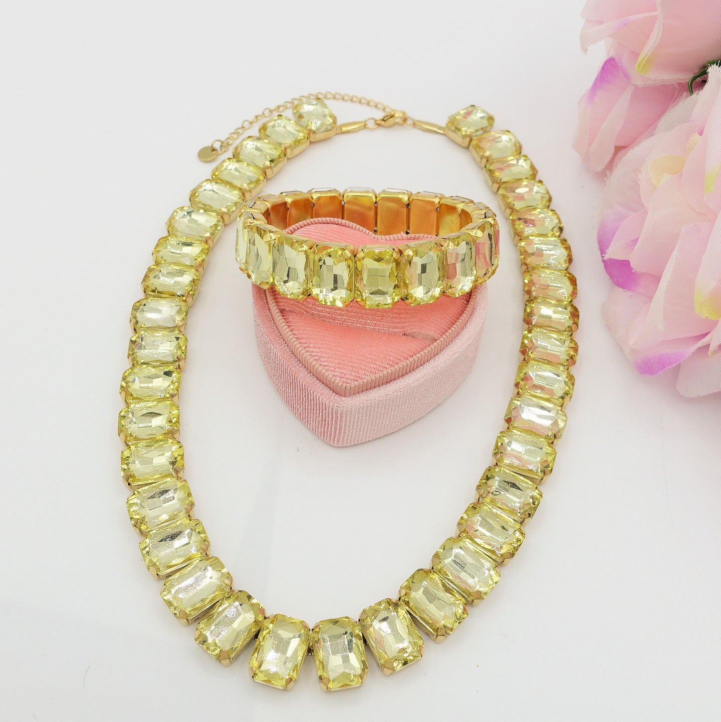 MARGOT YELLOW SET - Acciaio inossidabile - collier bracciale con pietre sfaccettate