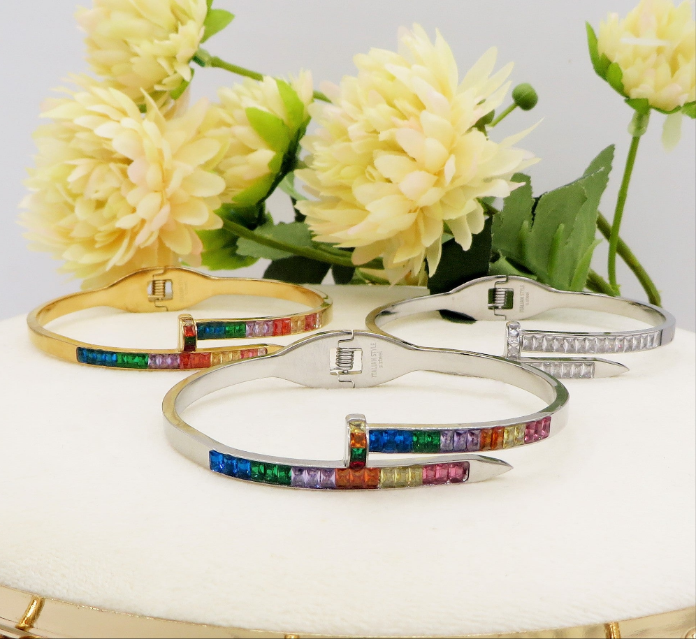 VENICE RAINBOW~ Bracciale chiodo in ACCIAIO INOSSIDABILE 316L e cubic zirconia
