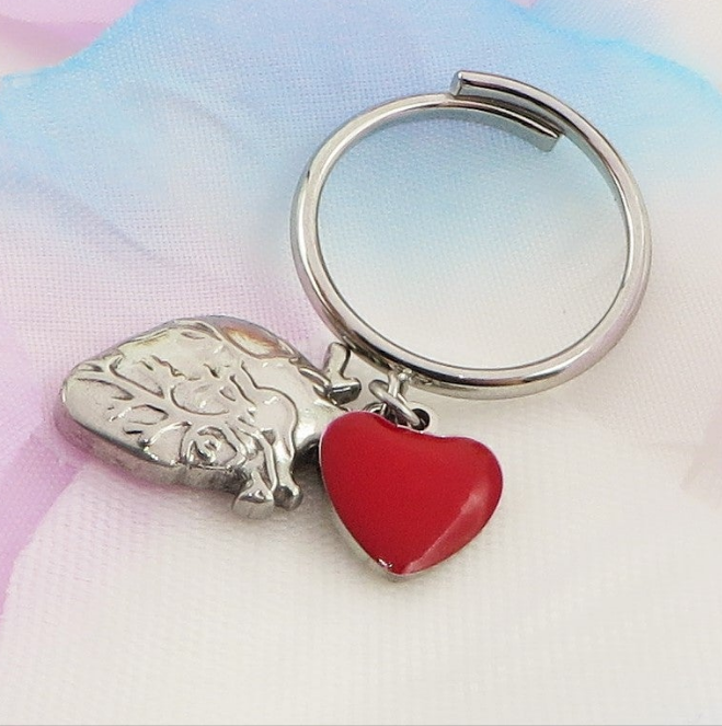 HUMAN HEART ~ Anello charms cuore anatomico rilievo in ACCIAIO INOSSIDABILE