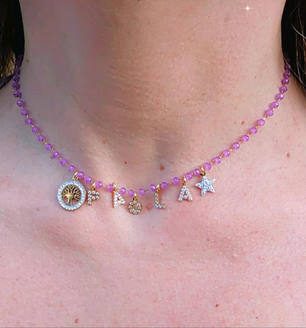ROSARY NAME - Collana perle cristallo a rosario Con Nome personalizzabile in Acciaio Inox