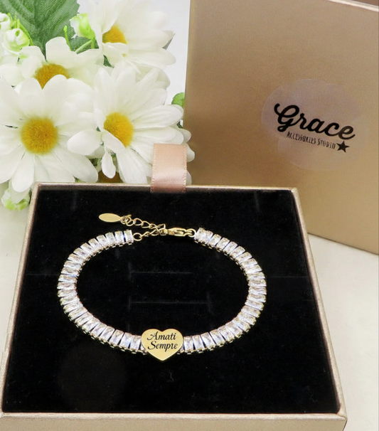 JULIANNE HEART - PERSONALIZZAMI ~ BRACCIALE Tennis in acciaio inossidabile + INCISIONE PERSONALIZZATA