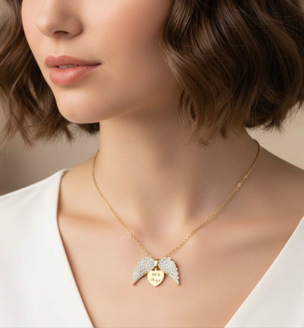 ANGEL HEART ~ ACCIAIO inossidabile - Collana ciondolo ali zirconate apribili con incisione PERSONALIZZATA