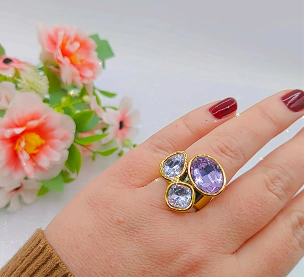 ALINA ~ Anello regolabile in ACCIAIO INOSSIDABILE con maxi pietre