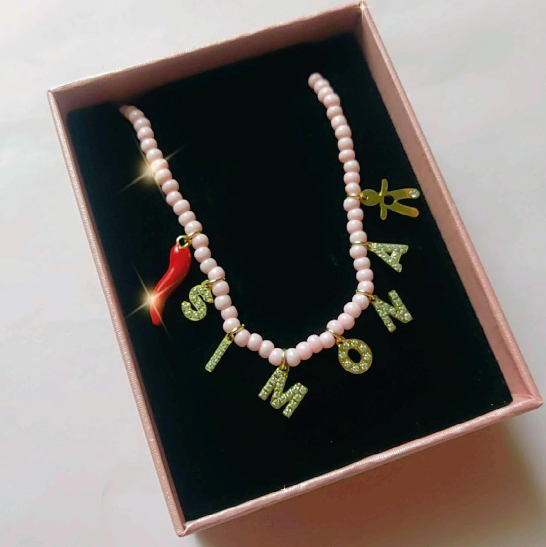 CHOKER Perle colours Con Nome personalizzato in Acciaio Inox