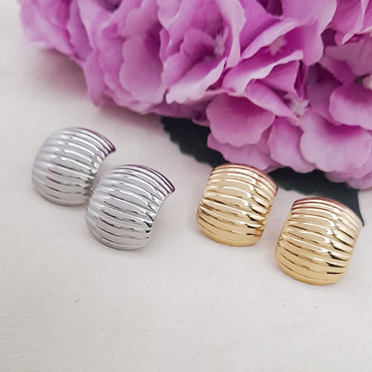 ANNABELLE rigati new style - ACCIAIO INOSSIDABILE ~ Paio Orecchini bottone vintage