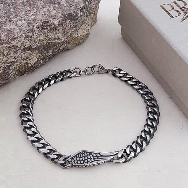 WING Bracciale uomo catena groumette con ala ACCIAIO INOSSIDABILE