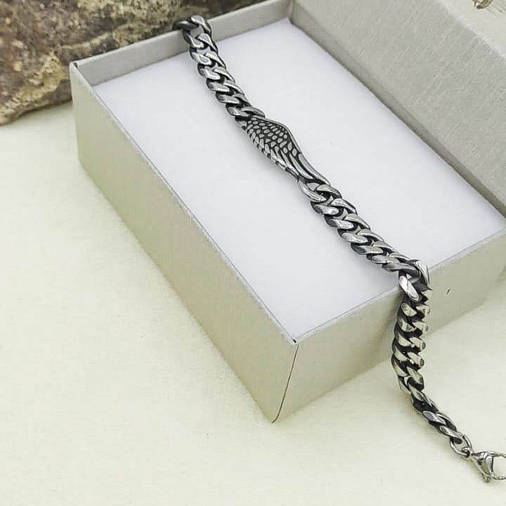 WING Bracciale uomo catena groumette con ala ACCIAIO INOSSIDABILE