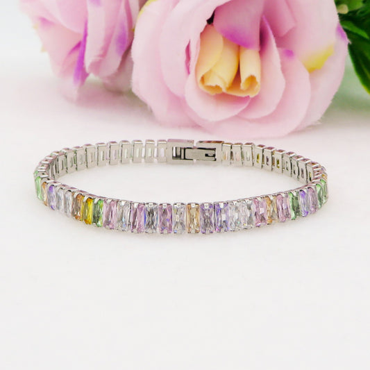 JULIANNE ~ BRACCIALE Tennis 9 Colori - in ACCIAIO INOSSIDABILE con Cubic Zirconia Taglio baguette