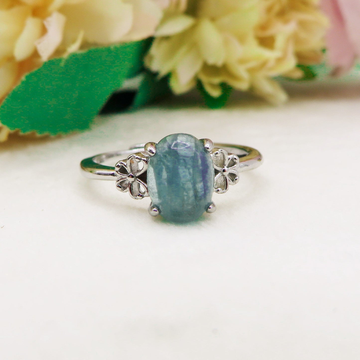 WATER NILAMANI ~ Anello regolabile in CIANITE verde - blu