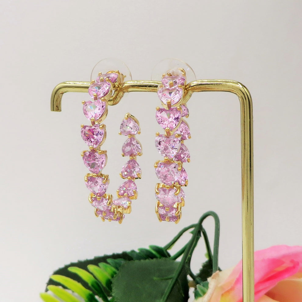 CHERIE RAINBOW - Big hoops xl- orecchini a cerchio con cubic zirconia a forma di cuore