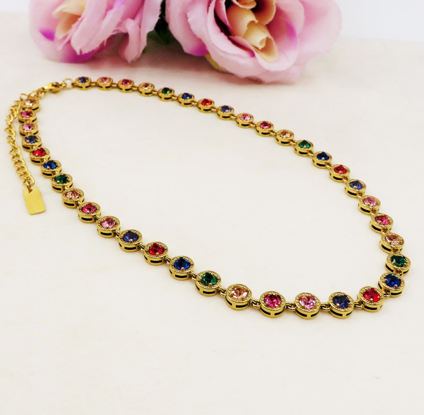 DELILAH RAINBOW ~ ACCIAIO INOSSIDABILE -Collana tennis in cubic zirconia rotondi