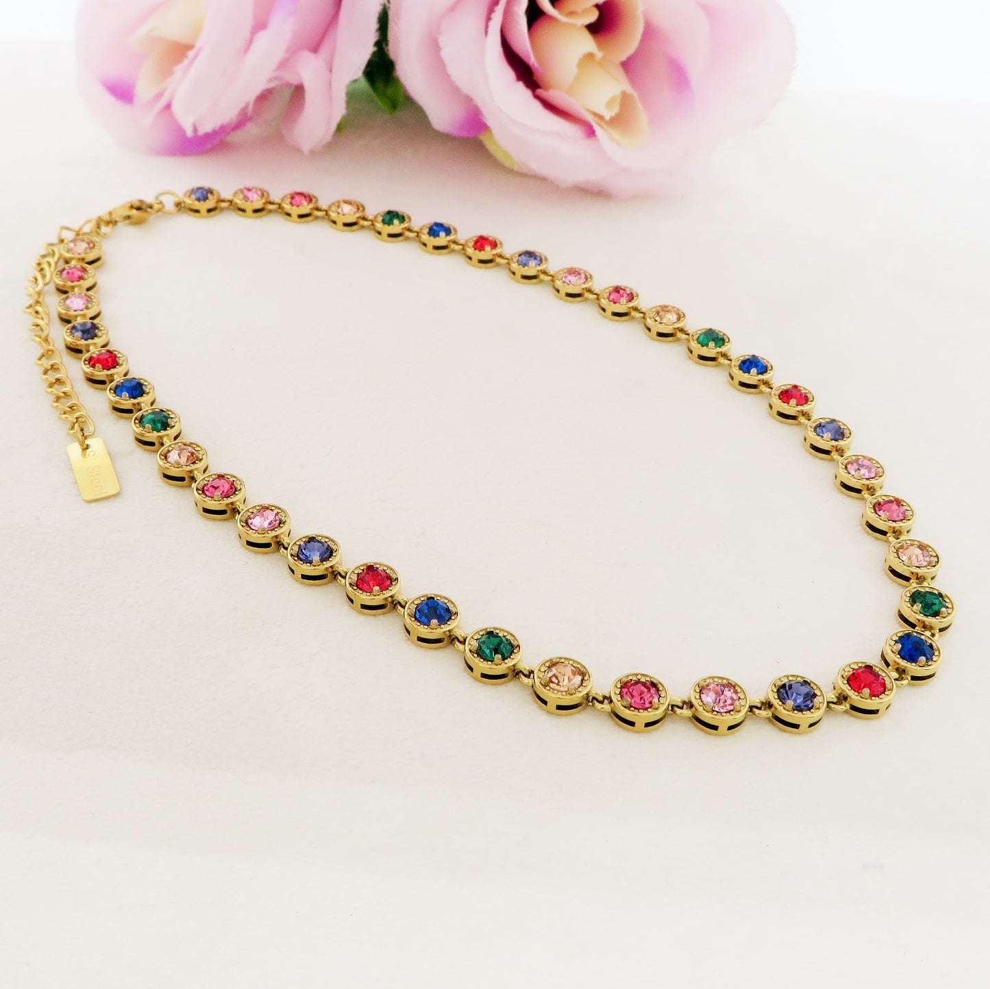 DELILAH RAINBOW ~ ACCIAIO INOSSIDABILE -Collana tennis in cubic zirconia rotondi