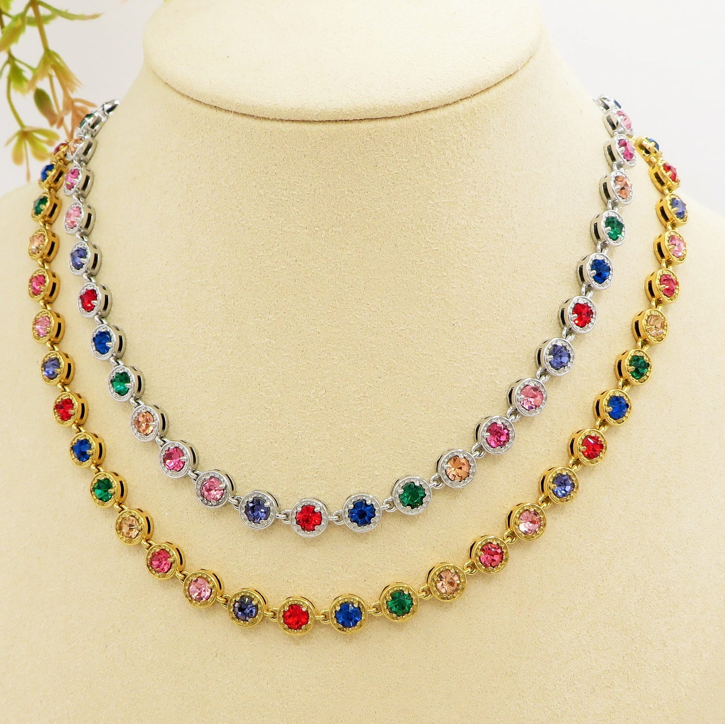 DELILAH RAINBOW ~ ACCIAIO INOSSIDABILE -Collana tennis in cubic zirconia rotondi
