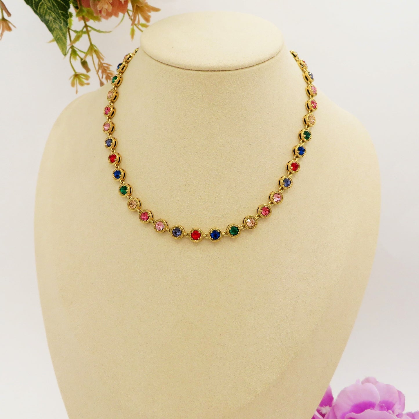 DELILAH RAINBOW ~ ACCIAIO INOSSIDABILE -Collana tennis in cubic zirconia rotondi