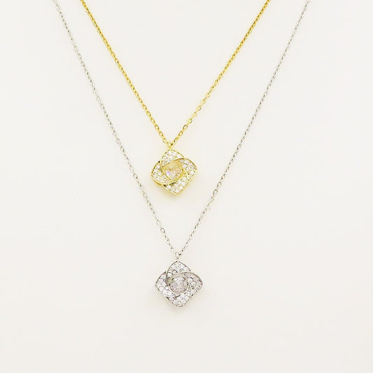 FLEUR - ACCIAIO INOSSIDABILE- Collana con pendente fiore in cubic zirconia