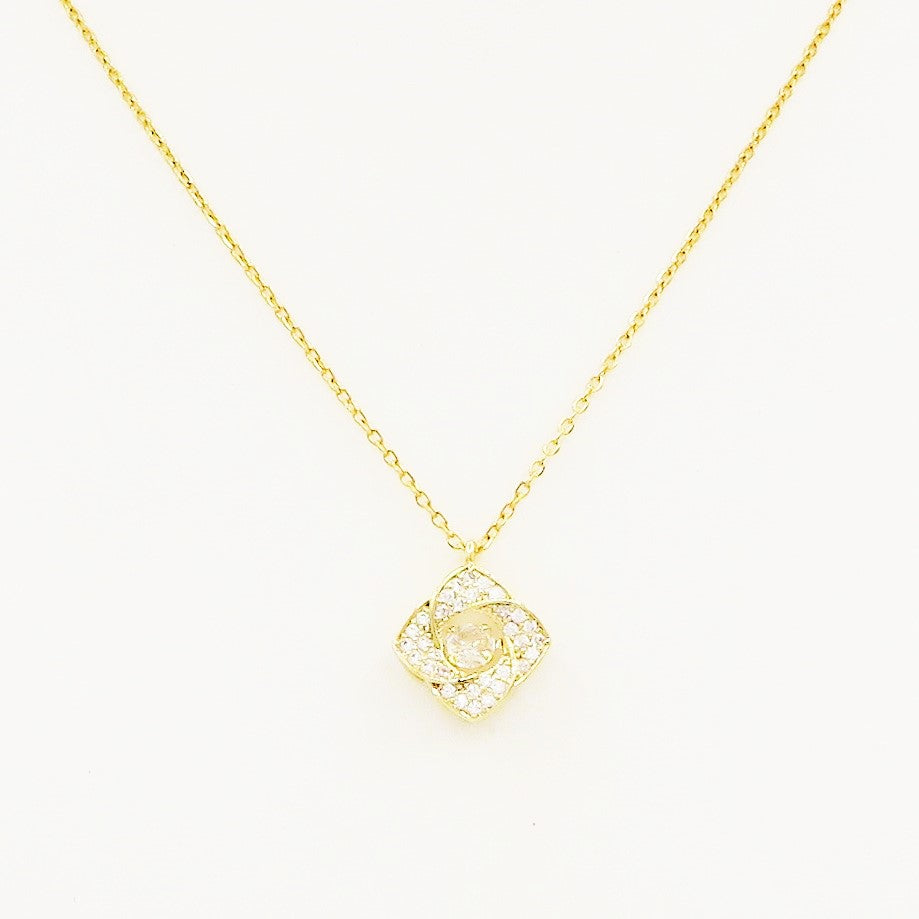 FLEUR - ACCIAIO INOSSIDABILE- Collana con pendente fiore in cubic zirconia