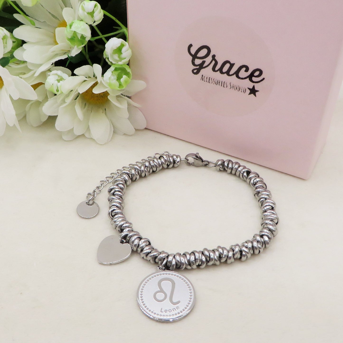 NODINI ZODIAC ~ Bracciale in ACCIAIO INOSSIDABILE con segno zodiaco e cuore