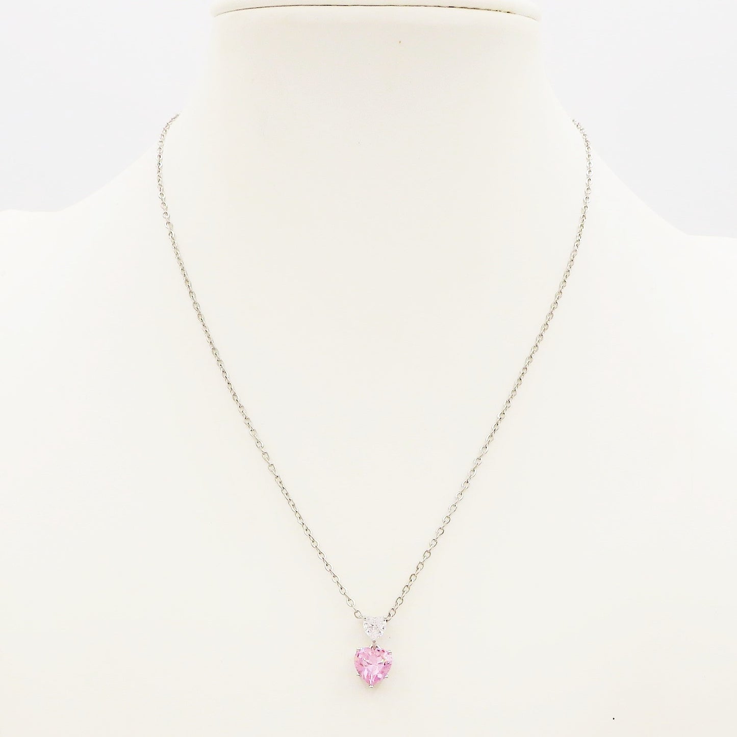 Cherie pink heart - ACCIAIO INOSSIDABILE- Collana con pendente cuori in cubic zirconia