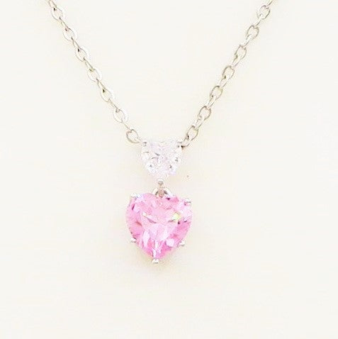 Cherie pink heart - ACCIAIO INOSSIDABILE- Collana con pendente cuori in cubic zirconia