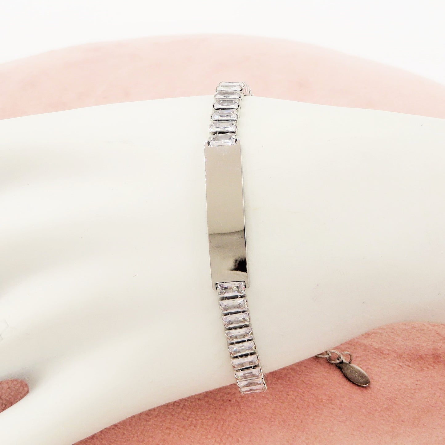 JULIANNE targhetta - BRACCIALE Tennis in acciaio inossidabile con Cubic Zirconia Taglio baguette