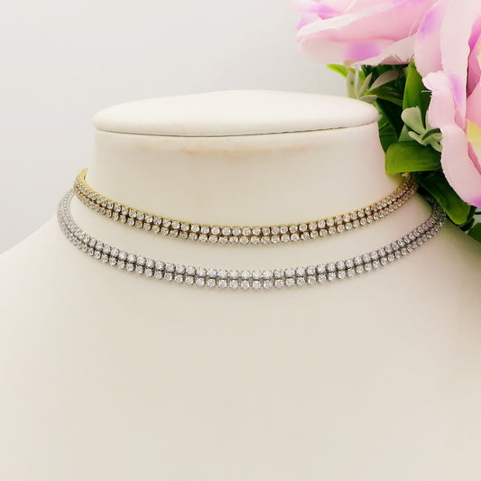 BELLATRIX ~ Tennis Choker doppio girocollo in ACCIAIO INOSSIDABILE con cubic zirconia