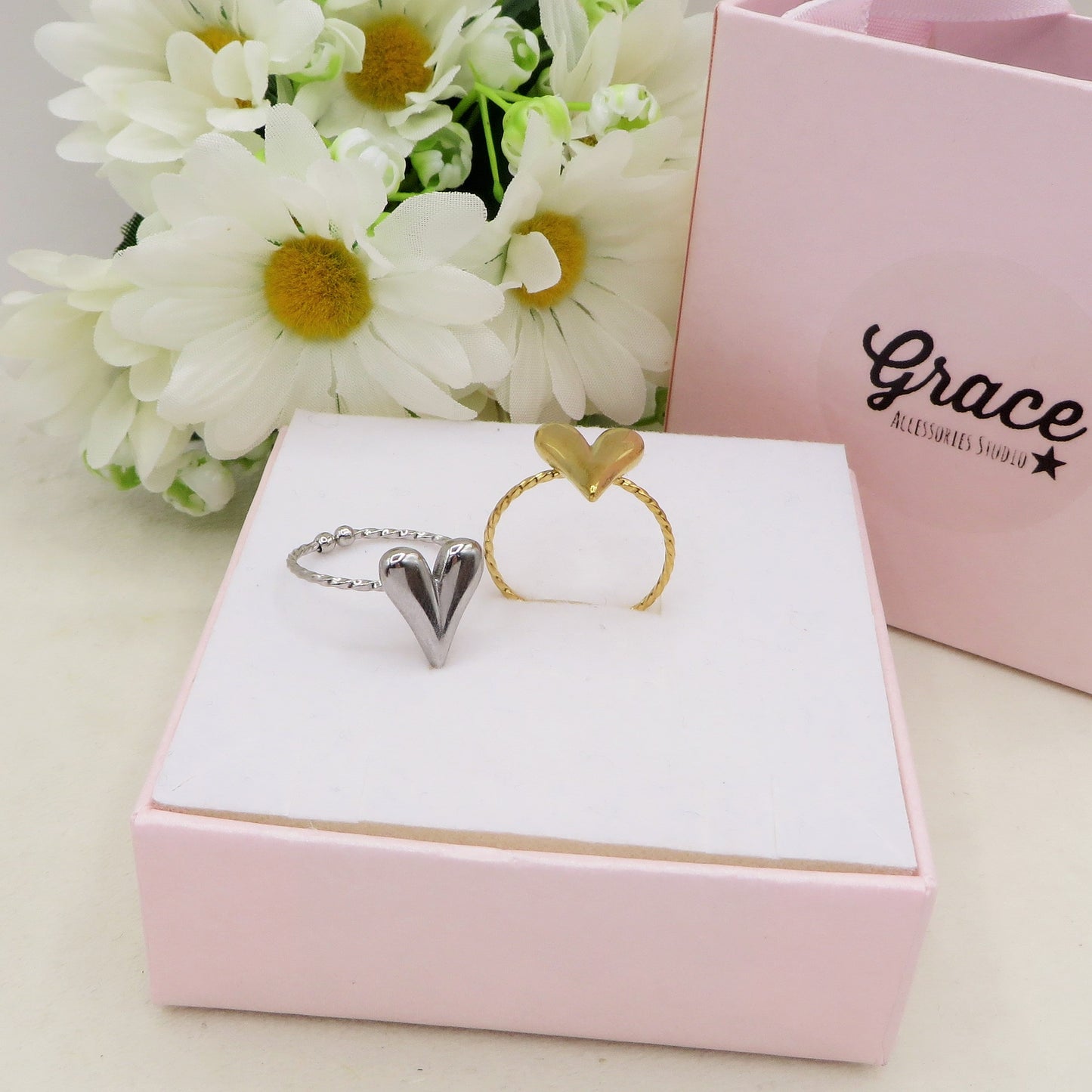 ALMA ~ Anello cuore appuntito ACCIAIO INOSSIDABILE
