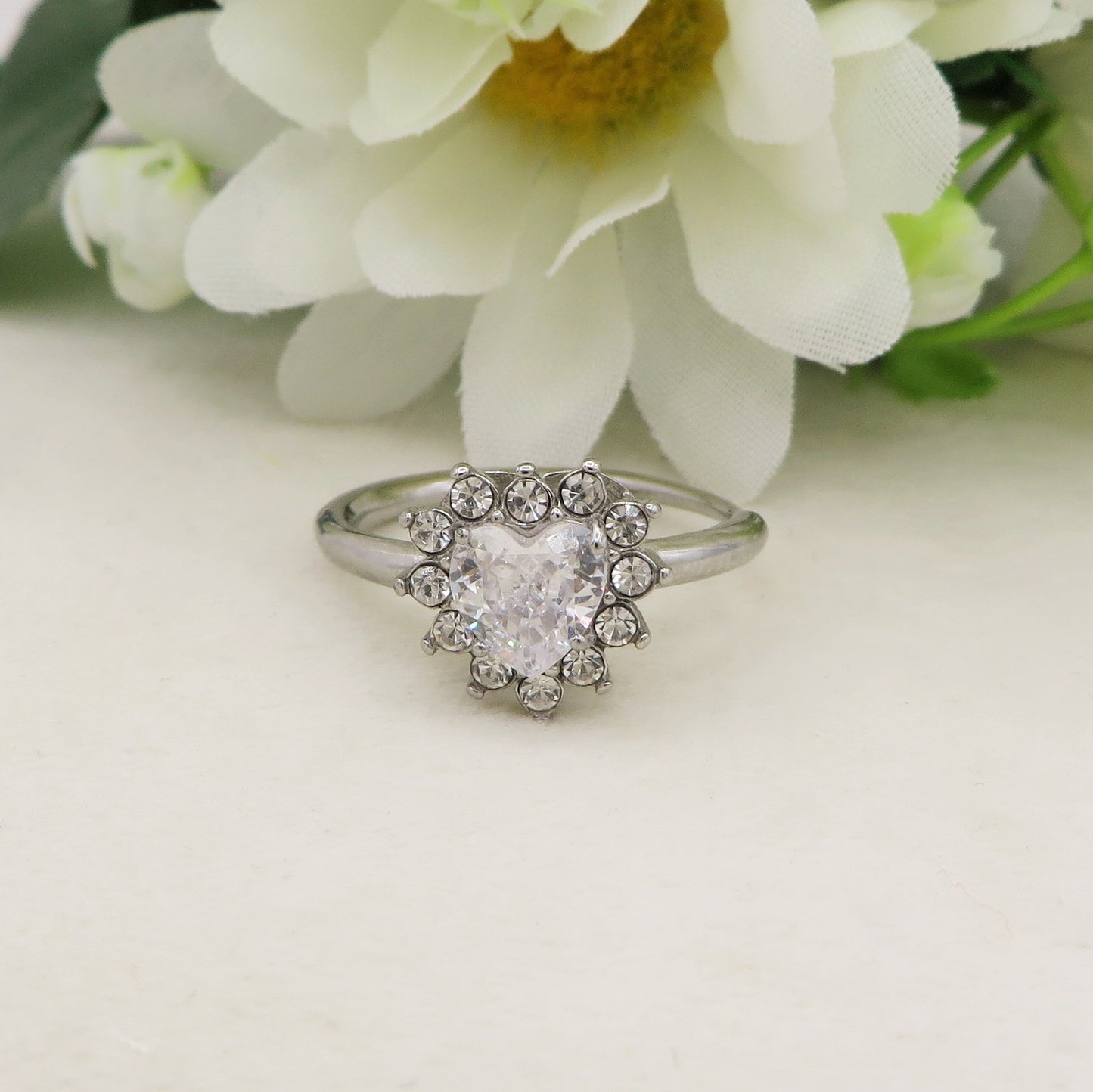 KATE HEART crystal - Anello regolabile in ACCIAIO inossidabile con cubic zirconia a forma di cuore