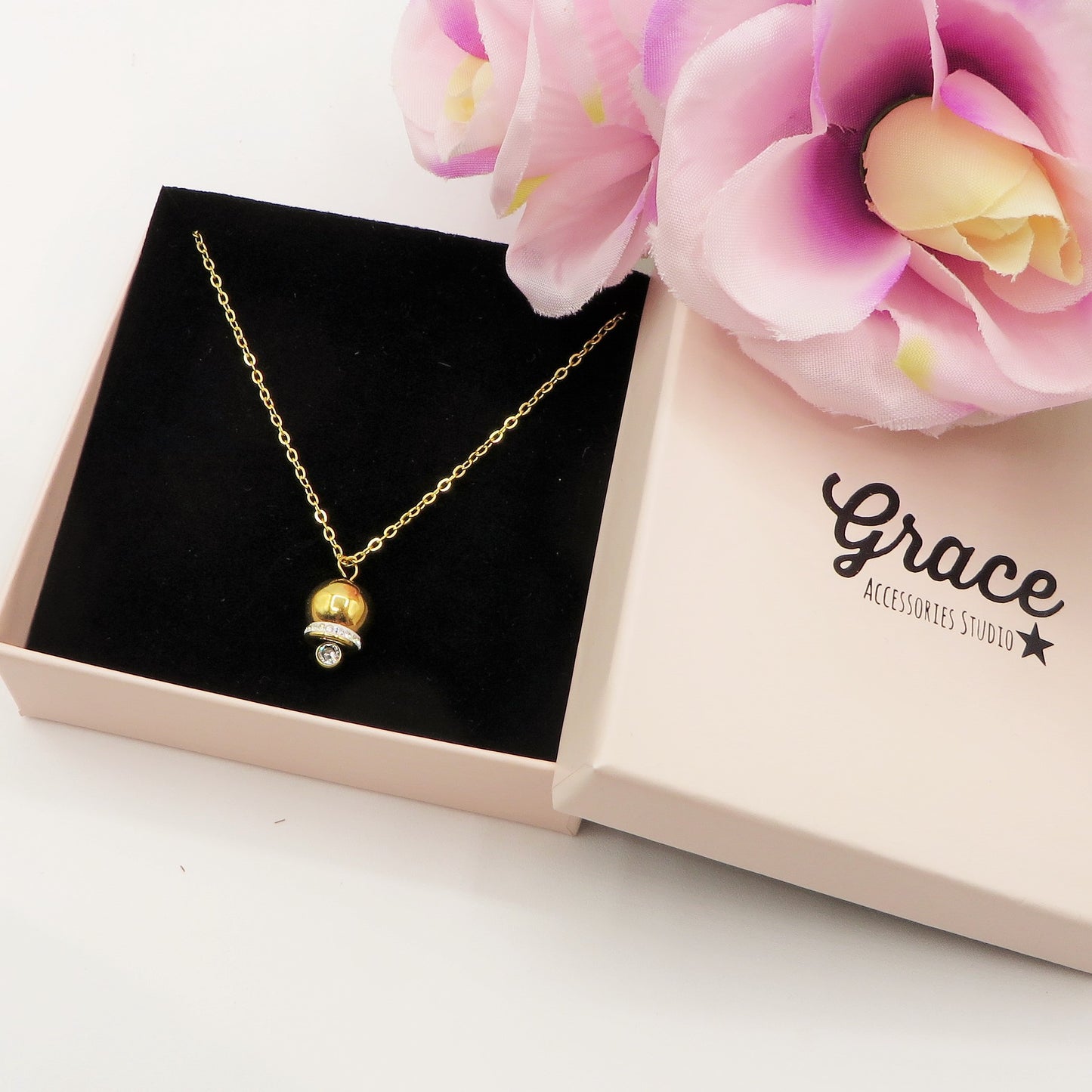 TINKERBELL CRYSTAL - ACCIAIO INOSSIDABILE- Collana con pendente campanella zirconata