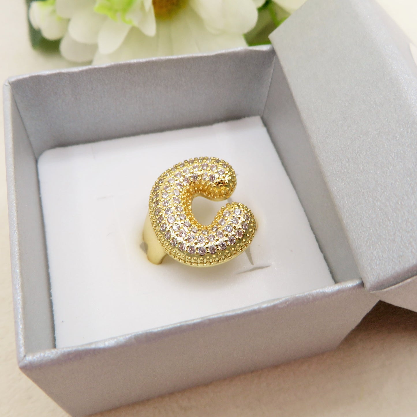 Anello iniziale BUBBLE ~ Anello regolabile zirconato in cubic zirconia