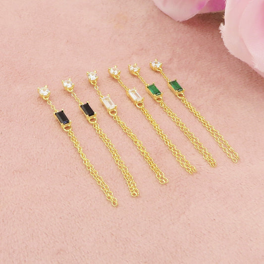 LILLIAN ~ paio Orecchini ARGENTO 925 filo pendenti con zircone baguette