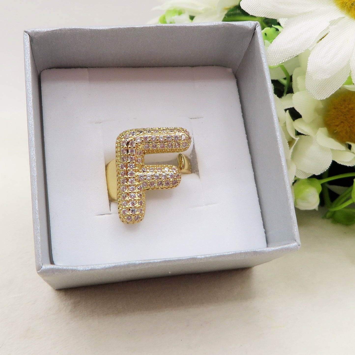 Anello iniziale BUBBLE ~ Anello regolabile zirconato in cubic zirconia