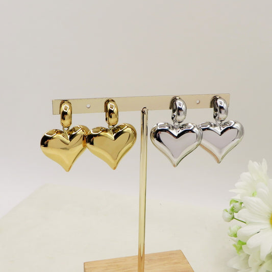 LOVE BOMB NEW STYLE ~ paio orecchini pendenti ACCIAIO INOSSIDABILE maxi cuore bombè