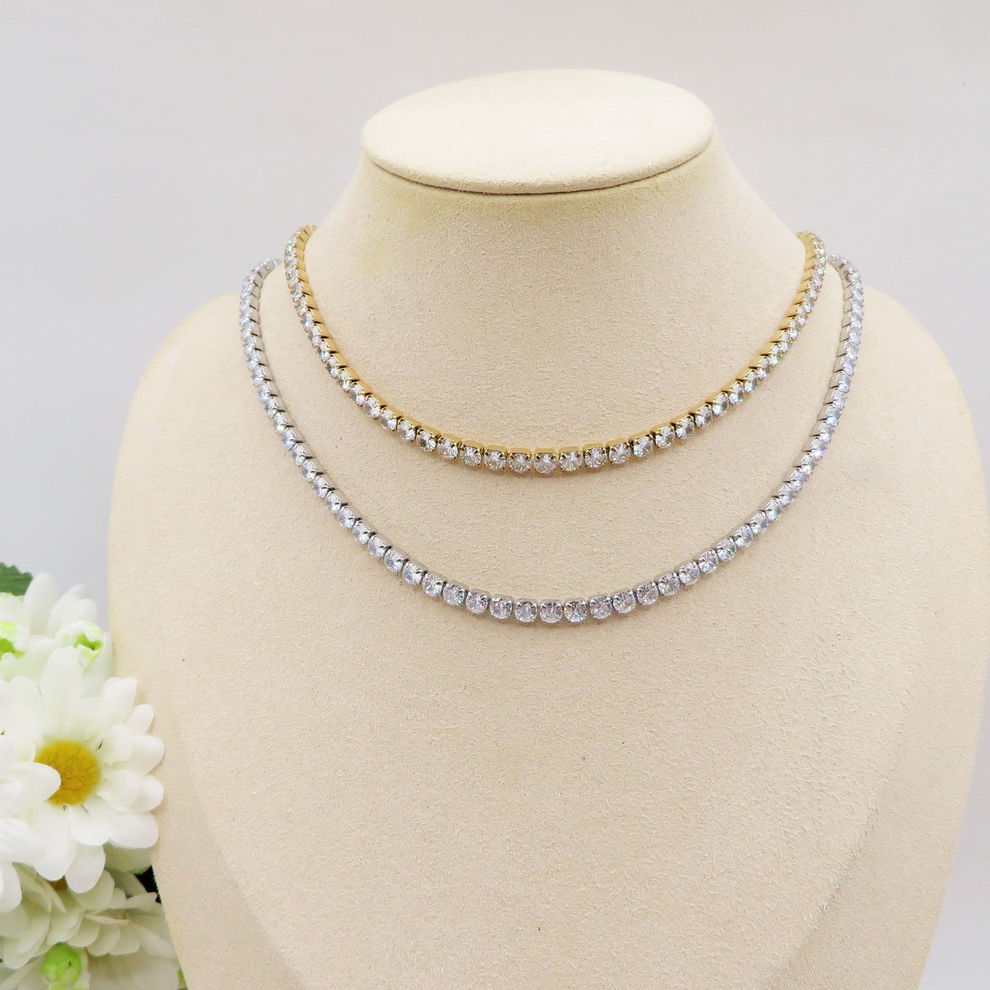 MELANIE LUXE 5MM ~ Girocollo chiusura TENNIS in ACCIAIO INOSSIDABILE e cubic zirconia