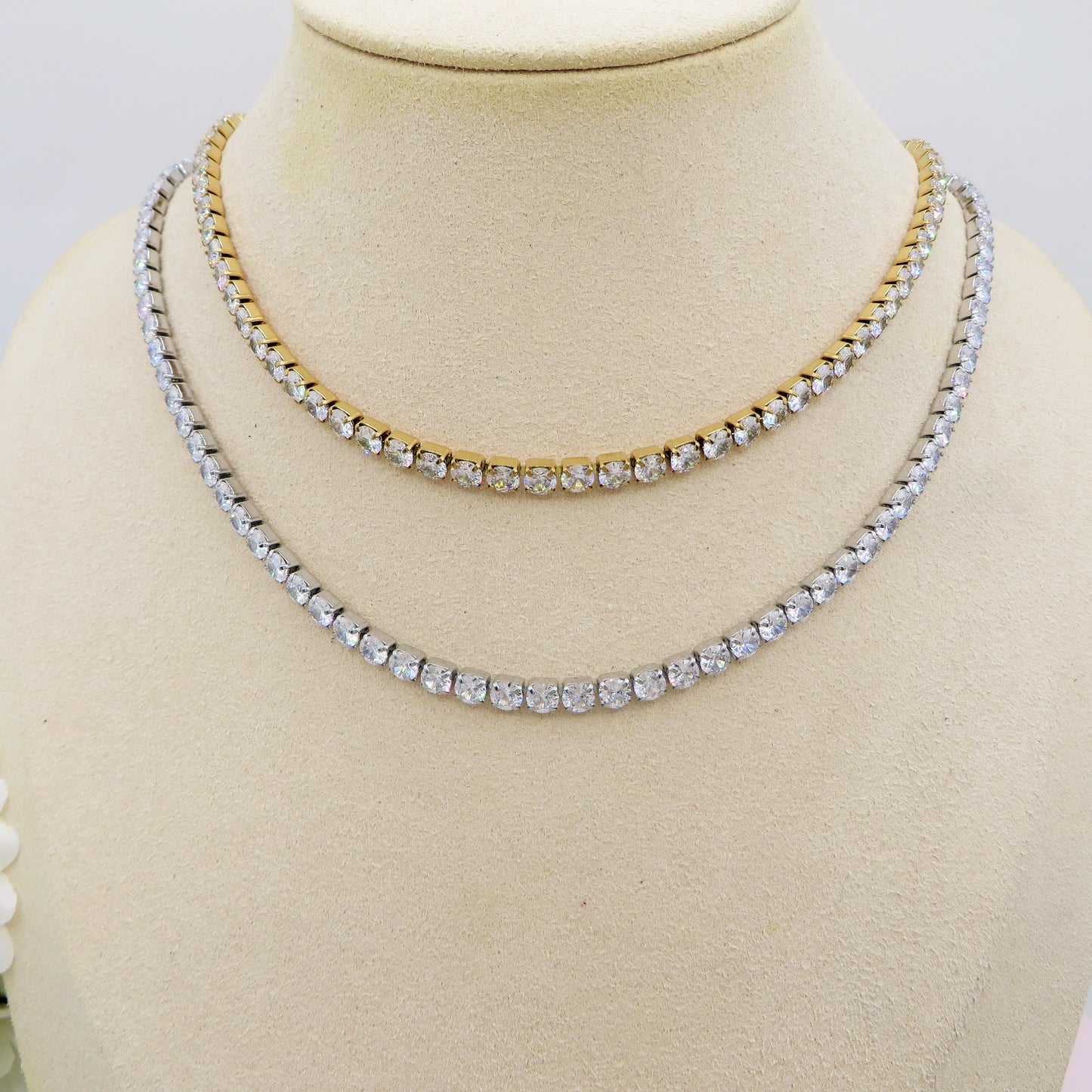 MELANIE LUXE 5MM ~ Girocollo chiusura TENNIS in ACCIAIO INOSSIDABILE e cubic zirconia