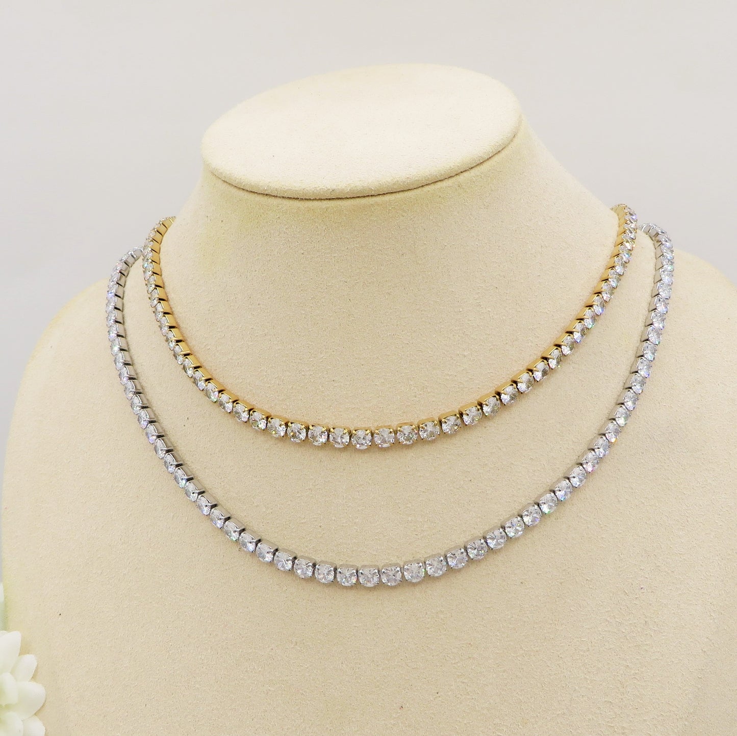 MELANIE LUXE 5MM ~ Girocollo chiusura TENNIS in ACCIAIO INOSSIDABILE e cubic zirconia