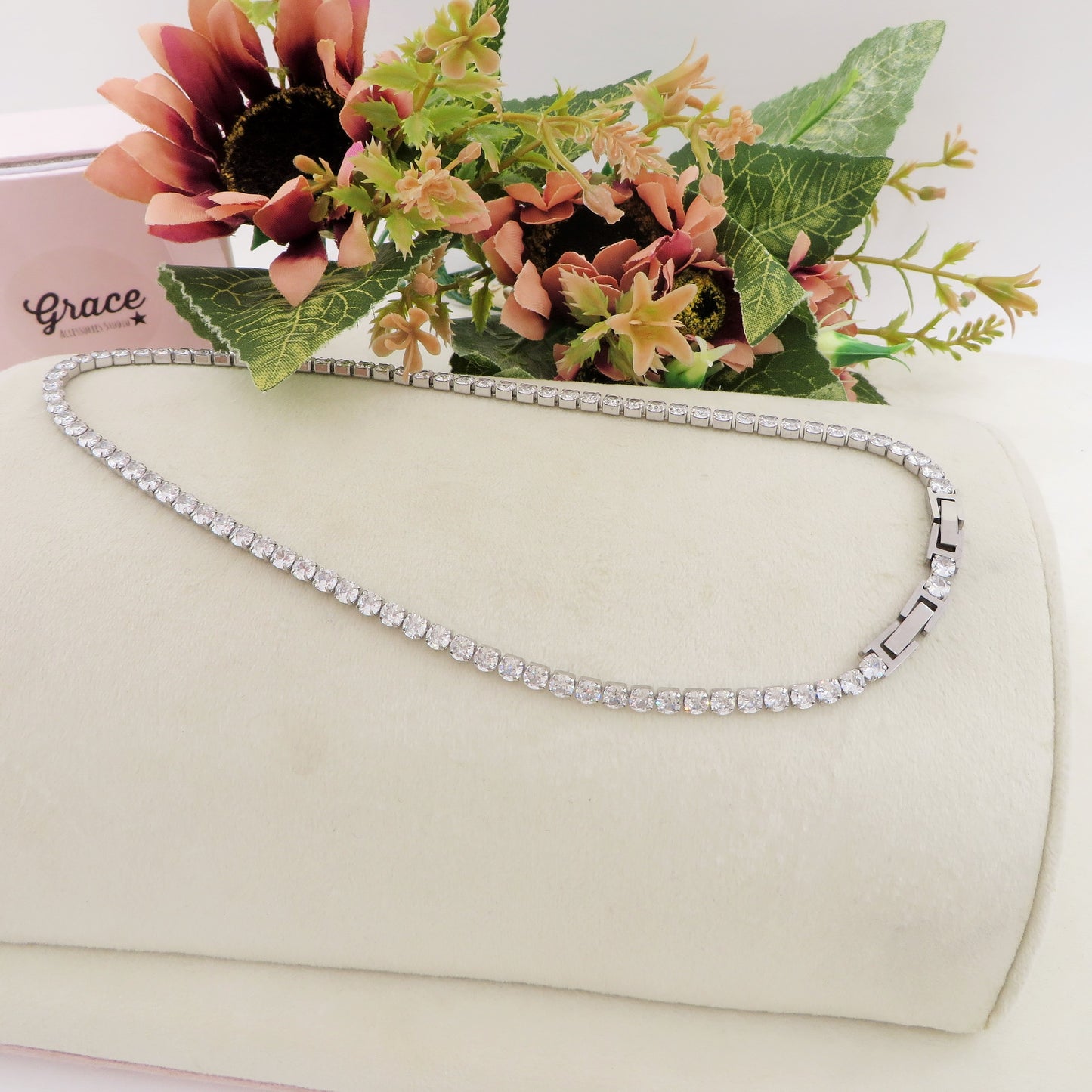 MELANIE LUXE 5MM ~ Girocollo chiusura TENNIS in ACCIAIO INOSSIDABILE e cubic zirconia