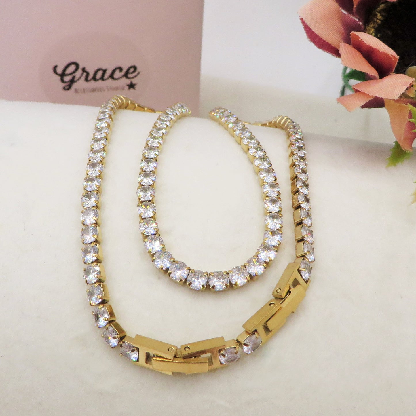 MELANIE LUXE 5MM ~ Girocollo chiusura TENNIS in ACCIAIO INOSSIDABILE e cubic zirconia