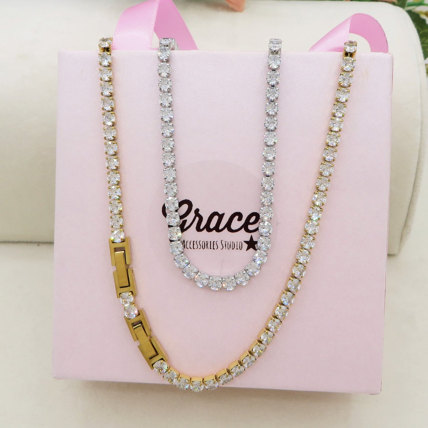 MELANIE LUXE 5MM ~ Girocollo chiusura TENNIS in ACCIAIO INOSSIDABILE e cubic zirconia