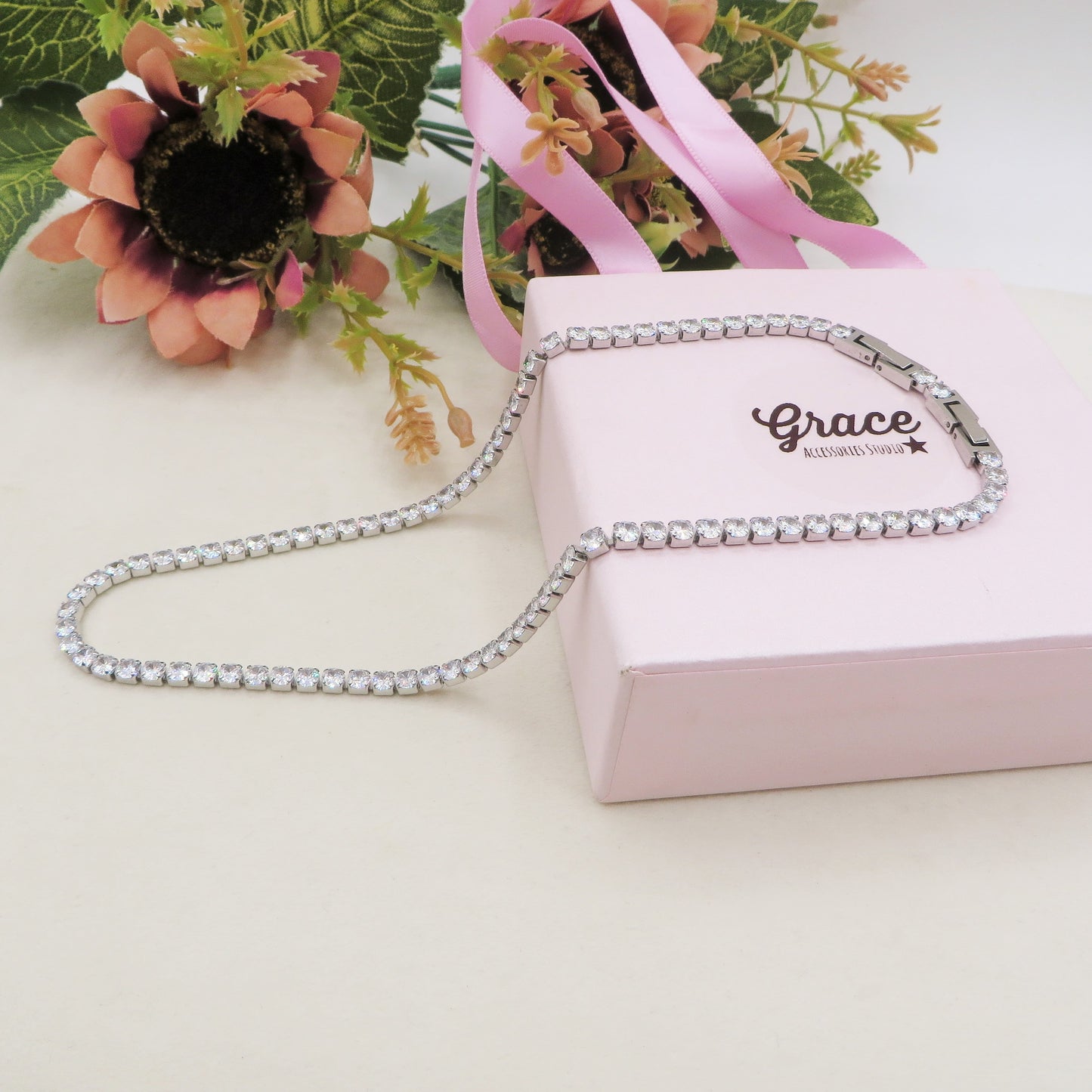 MELANIE LUXE 5MM ~ Girocollo chiusura TENNIS in ACCIAIO INOSSIDABILE e cubic zirconia