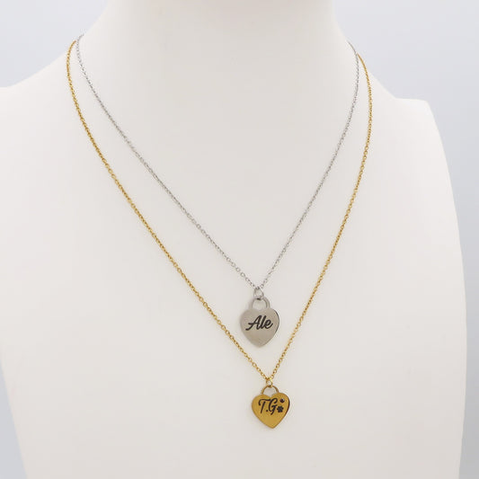 Cuore small - PERSONALIZZAMI ~ Collana in acciaio inossidabile + INCISIONE PERSONALIZZATA