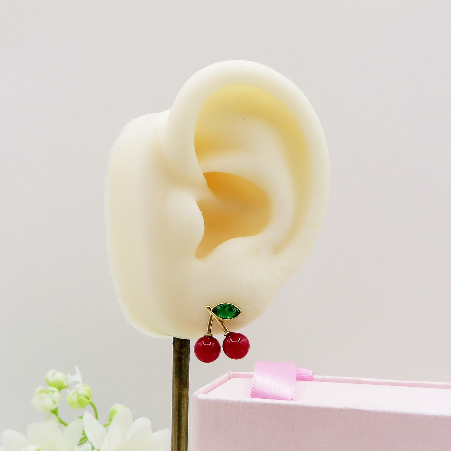 MINI CHERRIES ~ Orecchini Ciliegie a lobo in ACCIAIO inossidabile + cubic zirconia