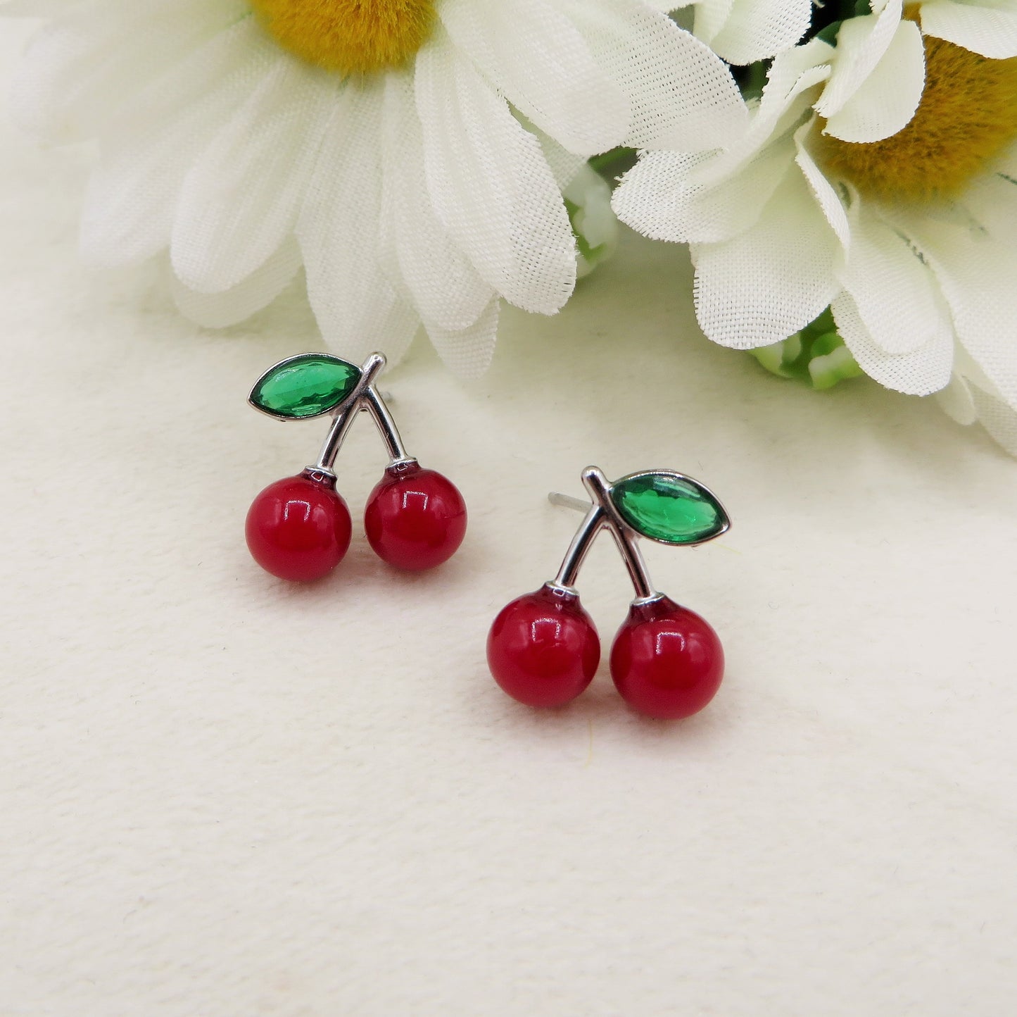 MINI CHERRIES ~ Orecchini Ciliegie a lobo in ACCIAIO inossidabile + cubic zirconia
