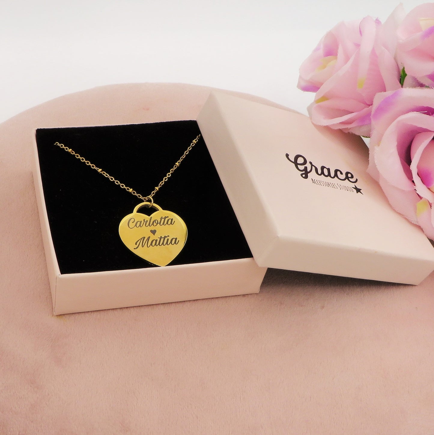 Cuore BIG - PERSONALIZZAMI ~ Collana in acciaio inossidabile + INCISIONE PERSONALIZZATA