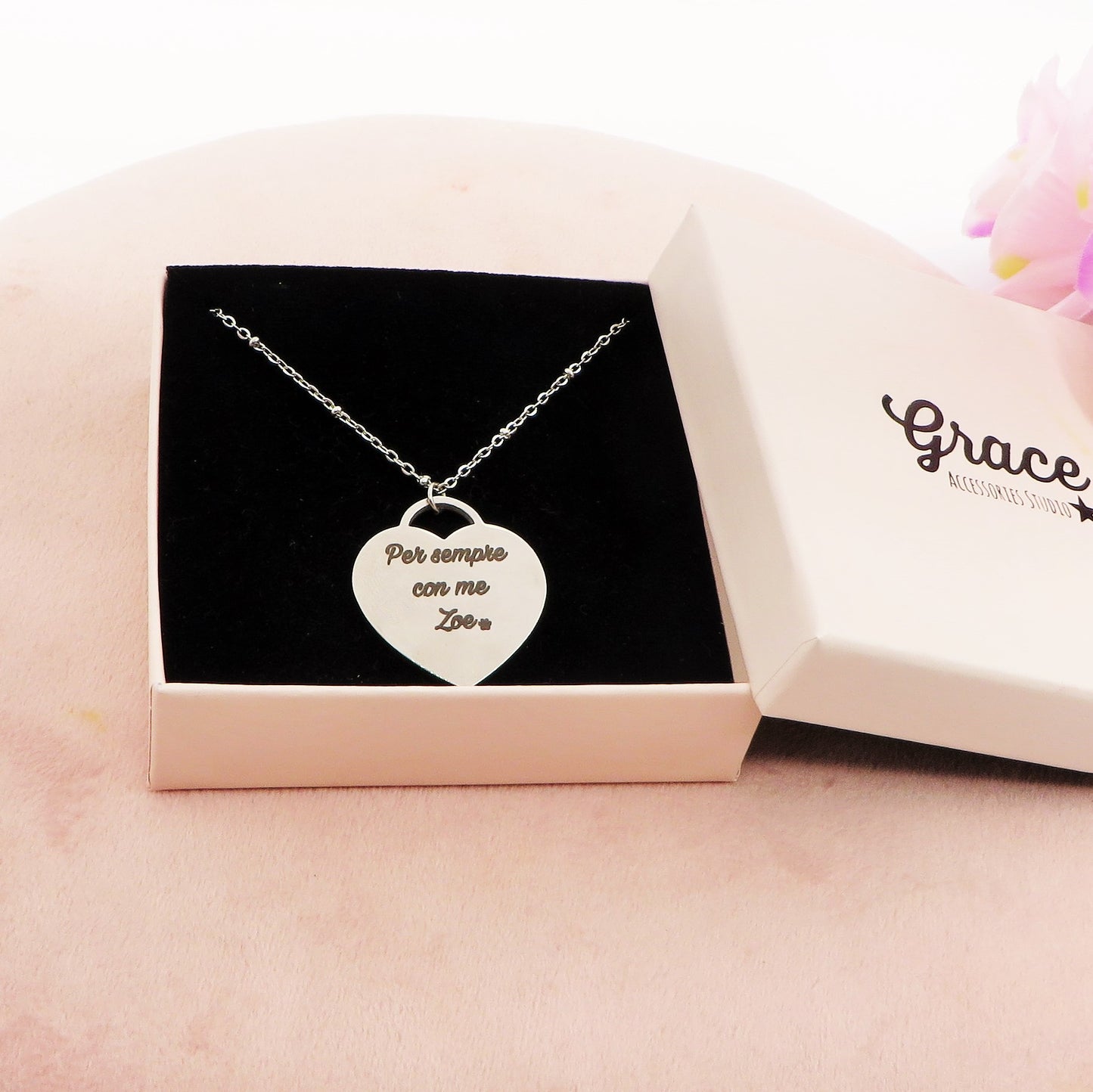 Cuore BIG - PERSONALIZZAMI ~ Collana in acciaio inossidabile + INCISIONE PERSONALIZZATA