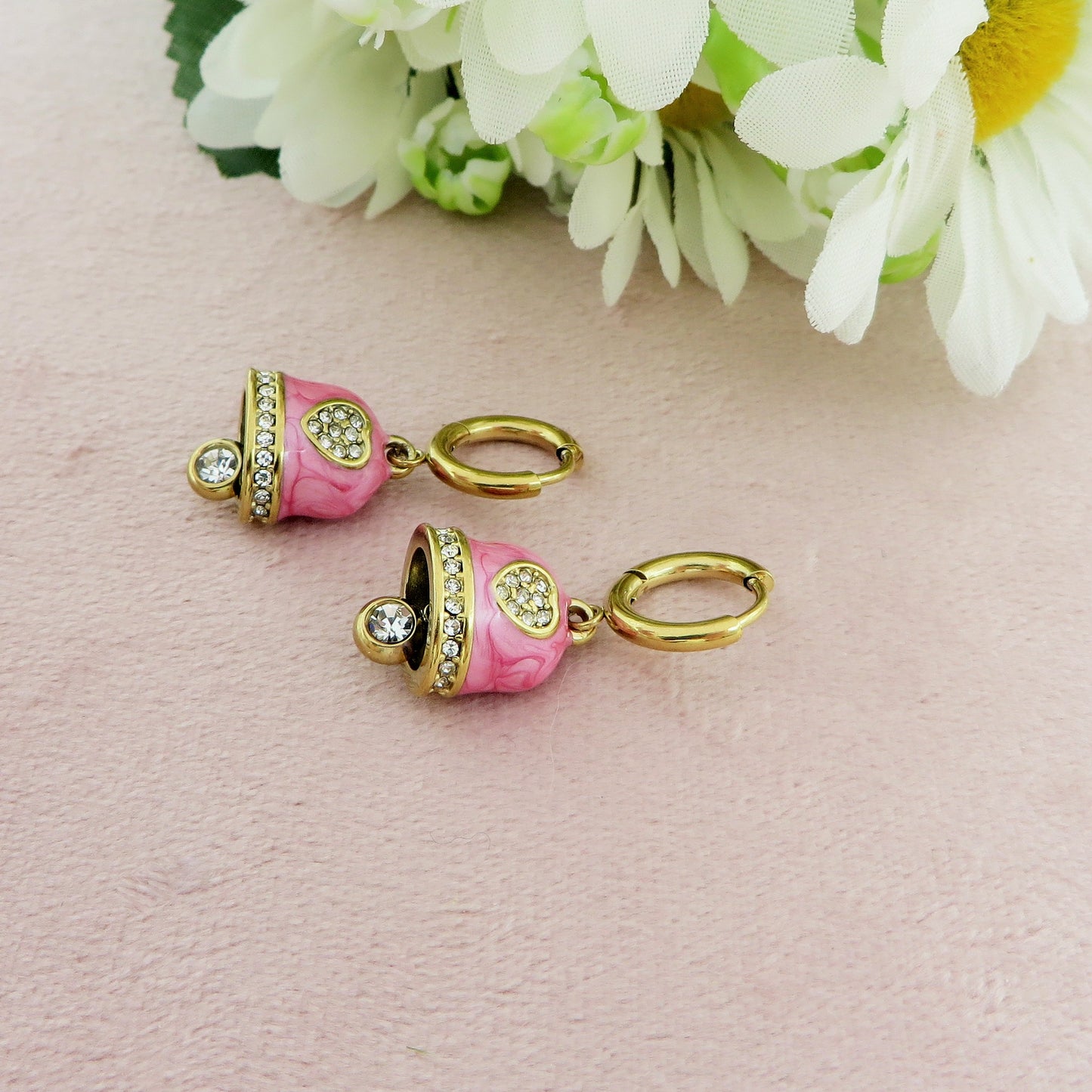 TINKERBELL RAINBOW ACCIAIO INOSSIDABILE ~ Orecchini mini cerchi a campanella con cubic zirconia in ACCIAIO INOSSIDABILE