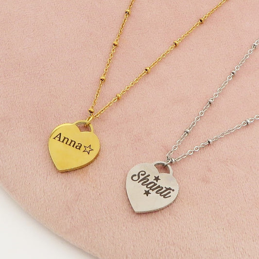 Collana Cuore - PERSONALIZZAMI ~ Collana in acciaio inossidabile + INCISIONE PERSONALIZZATA