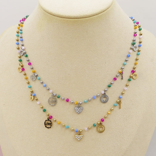 SOPHIE collana ~ ACCIAIO INOSSIDABILE ~ Collana con charms e cristalli