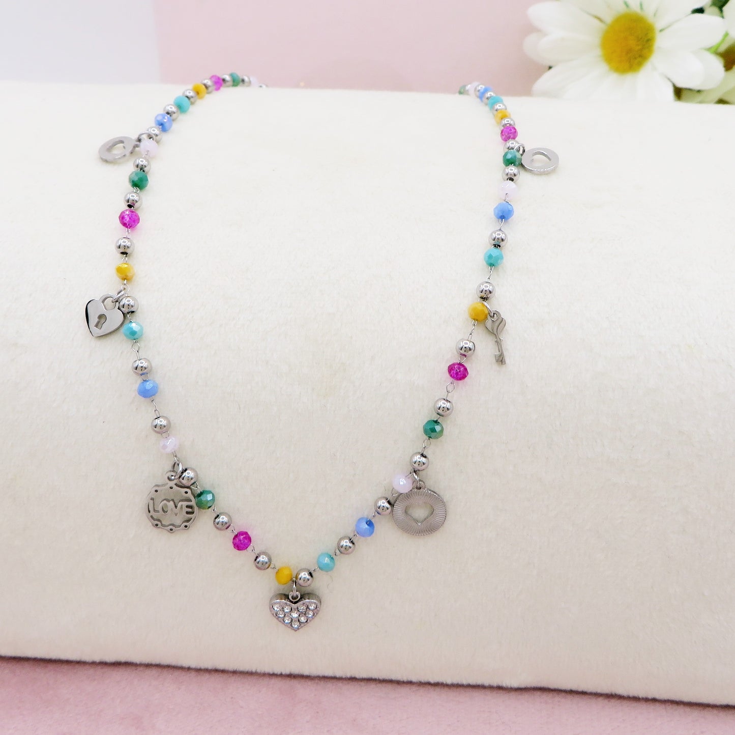 SOPHIE collana ~ ACCIAIO INOSSIDABILE ~ Collana con charms e cristalli